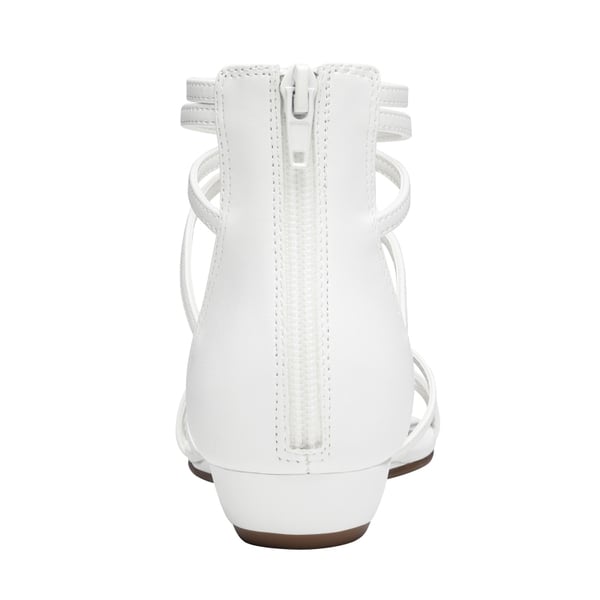 Ankle Strap Classic Low Wedge Sandals - WHITE PU - 5